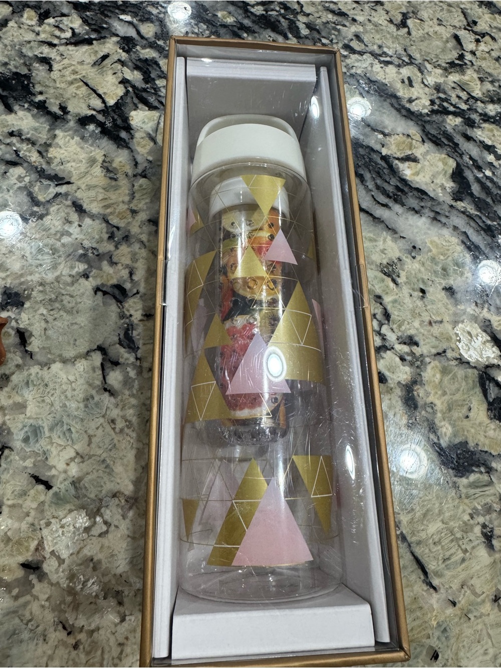 NIB Laura Ashley Infuser Water Bottle Pink/Gold Triangle Design